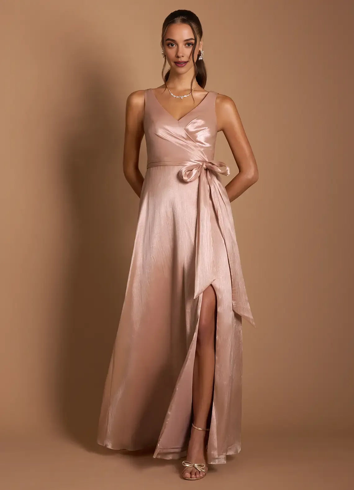 A-Line V Neck Sleeveless Zipper Up Floor-Length Evening Dress