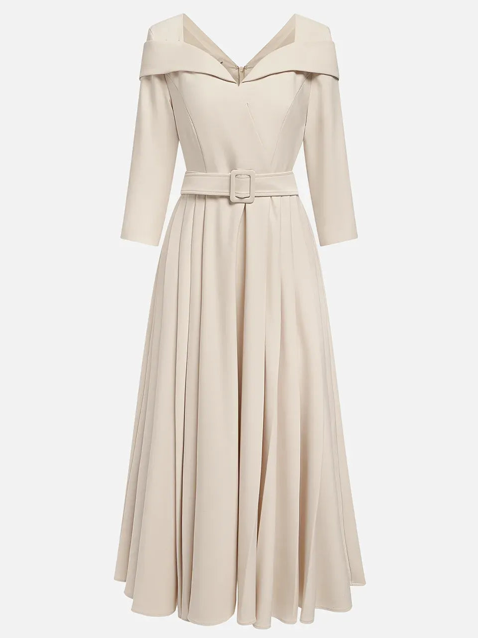 A-Line V Neck Three Quarter Sleeve Back Zip Tea-Length Evening Dress