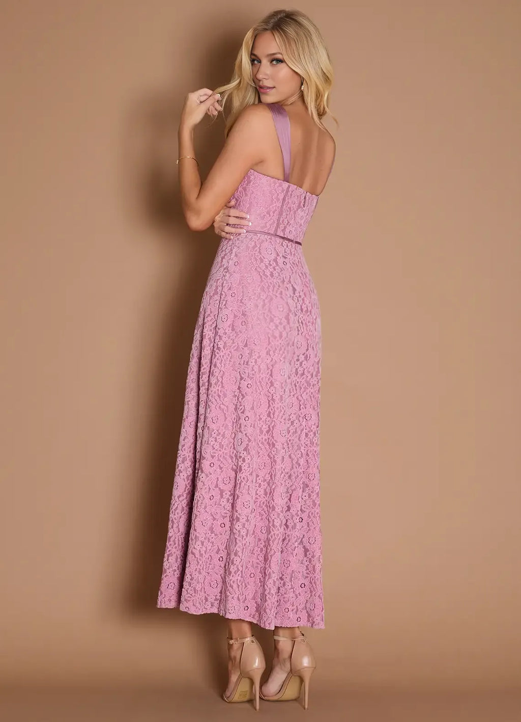 A-Line Wide Shoulder Straps Sleeveless Backless Ankle-Length Evening Dress