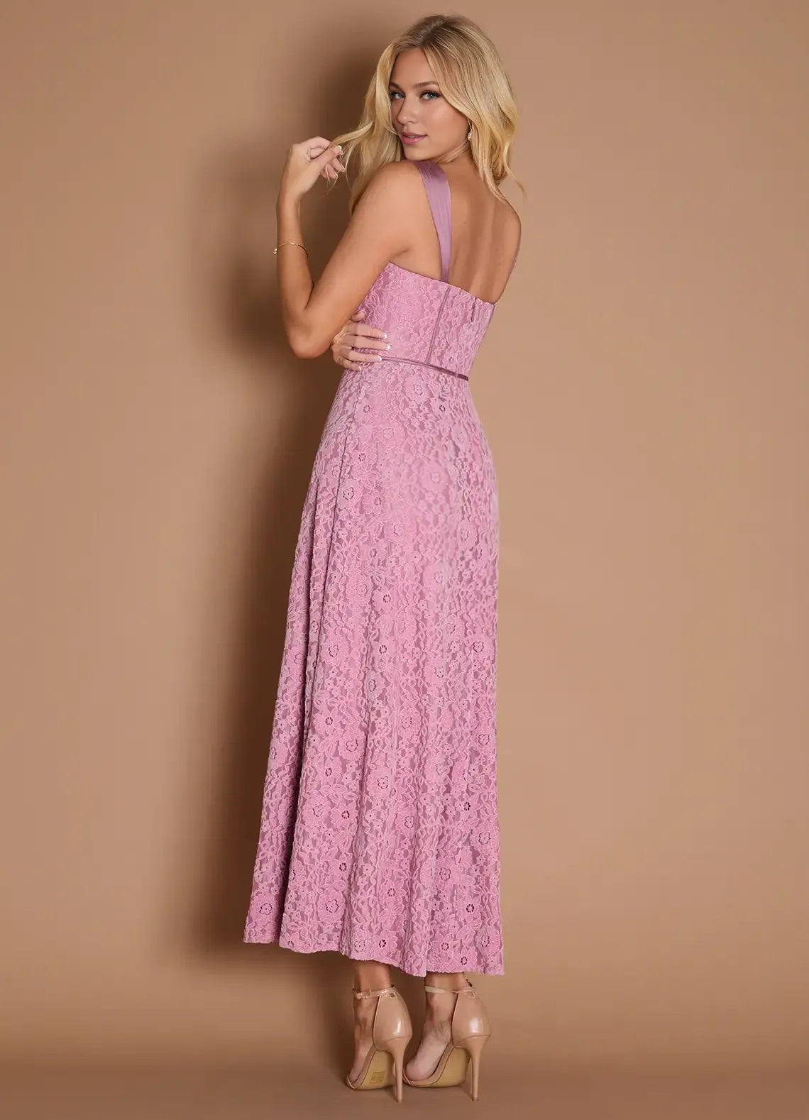 A-Line Wide Shoulder Straps Sleeveless Backless Ankle-Length Evening Dress