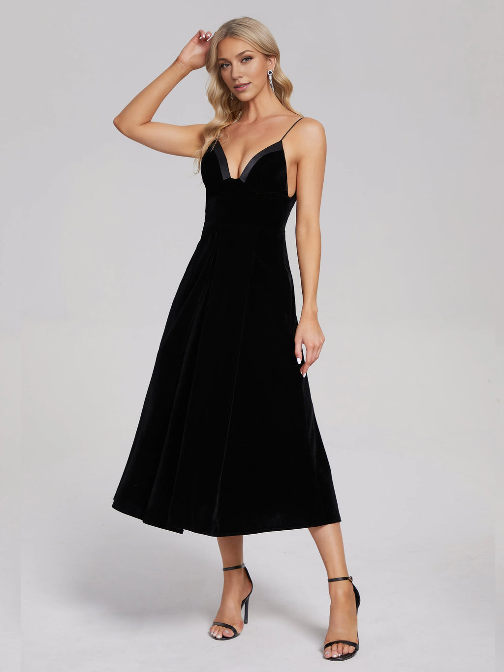 A-Line&Princess V Neck Sleeveless Backless Tea-Length Prom Dress