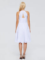 Elegant A-line Halter Neck Sleeveless Pleated Chiffon Knee Length Bridesmaid Dress