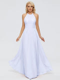 Elegant A-line Halter Neck Sleeveless Ruched Chiffon Floor-Length Bridesmaid Dress