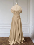Elegant A-line Off-Shoulder Beaded Champagne Floor-Length Evening Dress For Women Ready To Ship