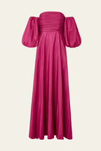 A-line Off Shoulder Puff Sleeve Backless Floor Length Evening Gown
