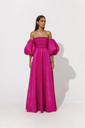 A-line Off Shoulder Puff Sleeve Backless Floor Length Evening Gown