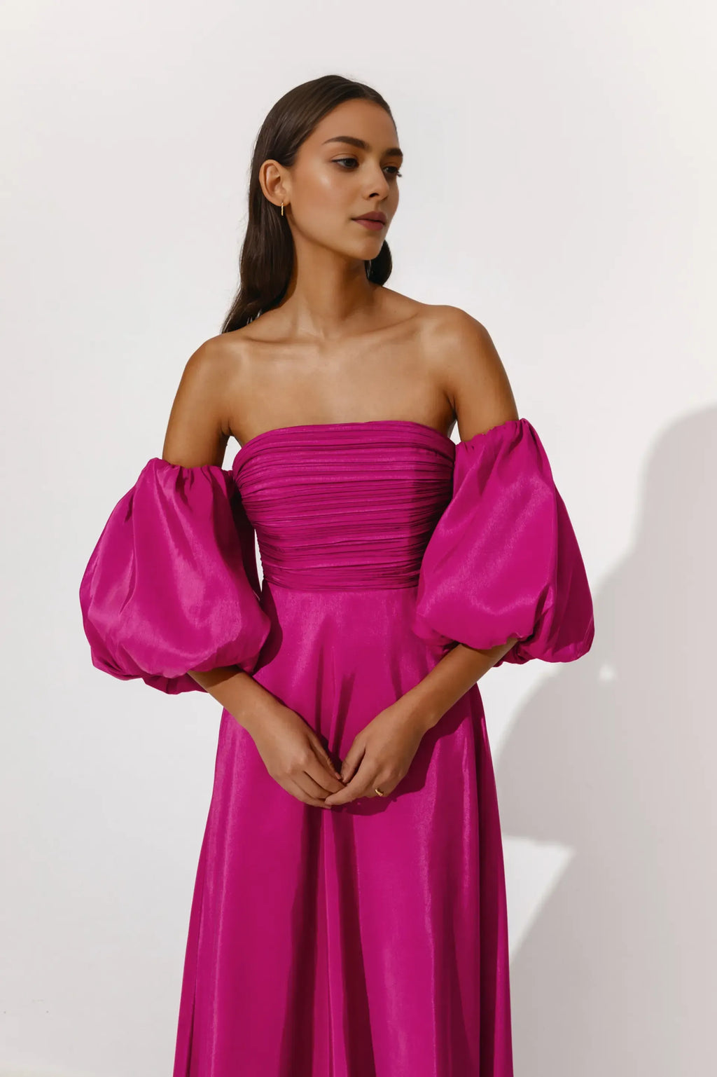 A-line Off Shoulder Puff Sleeve Backless Floor Length Evening Gown