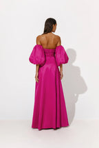A-line Off Shoulder Puff Sleeve Backless Floor Length Evening Gown