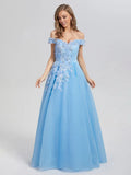 A-line Off the Shoulder Sleeveless Backless Floor-Length Prom Dress