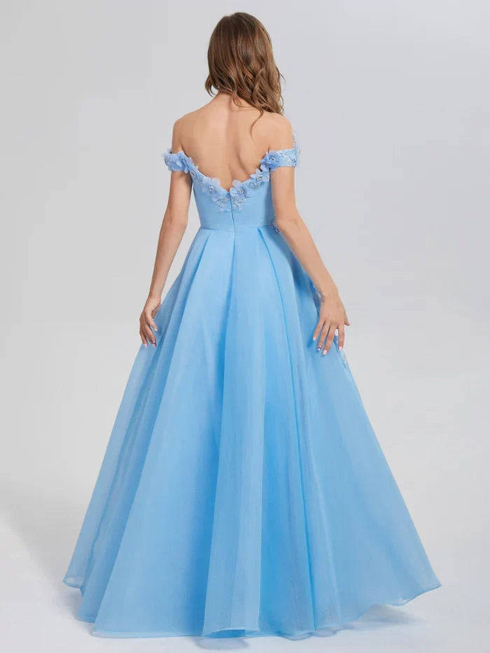 A-line Off the Shoulder Sleeveless Backless Floor-Length Prom Dress