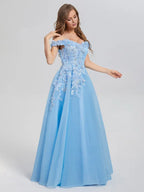 A-line Off the Shoulder Sleeveless Backless Floor-Length Prom Dress