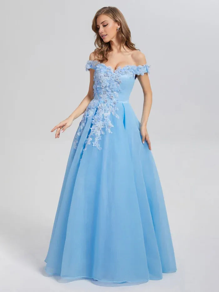 A-line Off the Shoulder Sleeveless Backless Floor-Length Prom Dress