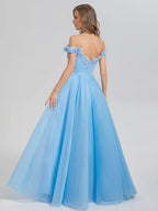 A-line Off the Shoulder Sleeveless Backless Floor-Length Prom Dress