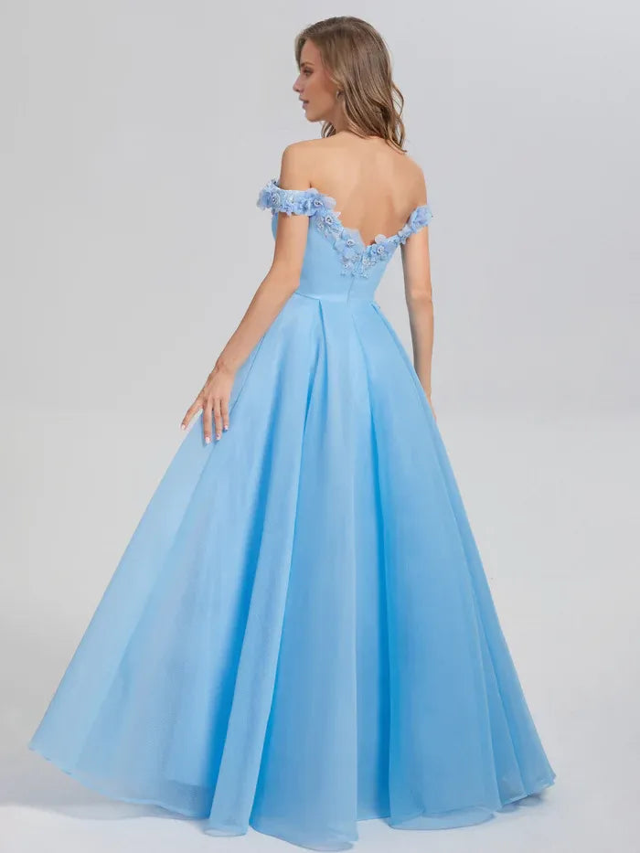 A-line Off the Shoulder Sleeveless Backless Floor-Length Prom Dress