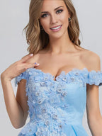 A-line Off the Shoulder Sleeveless Backless Floor-Length Prom Dress