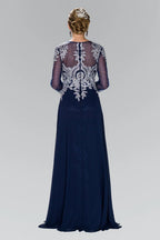 A-line Scoop Neck Long Sleeve Sheer Back Floor-Length Prom Dress