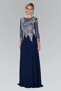 A-line Scoop Neck Long Sleeve Sheer Back Floor-Length Prom Dress