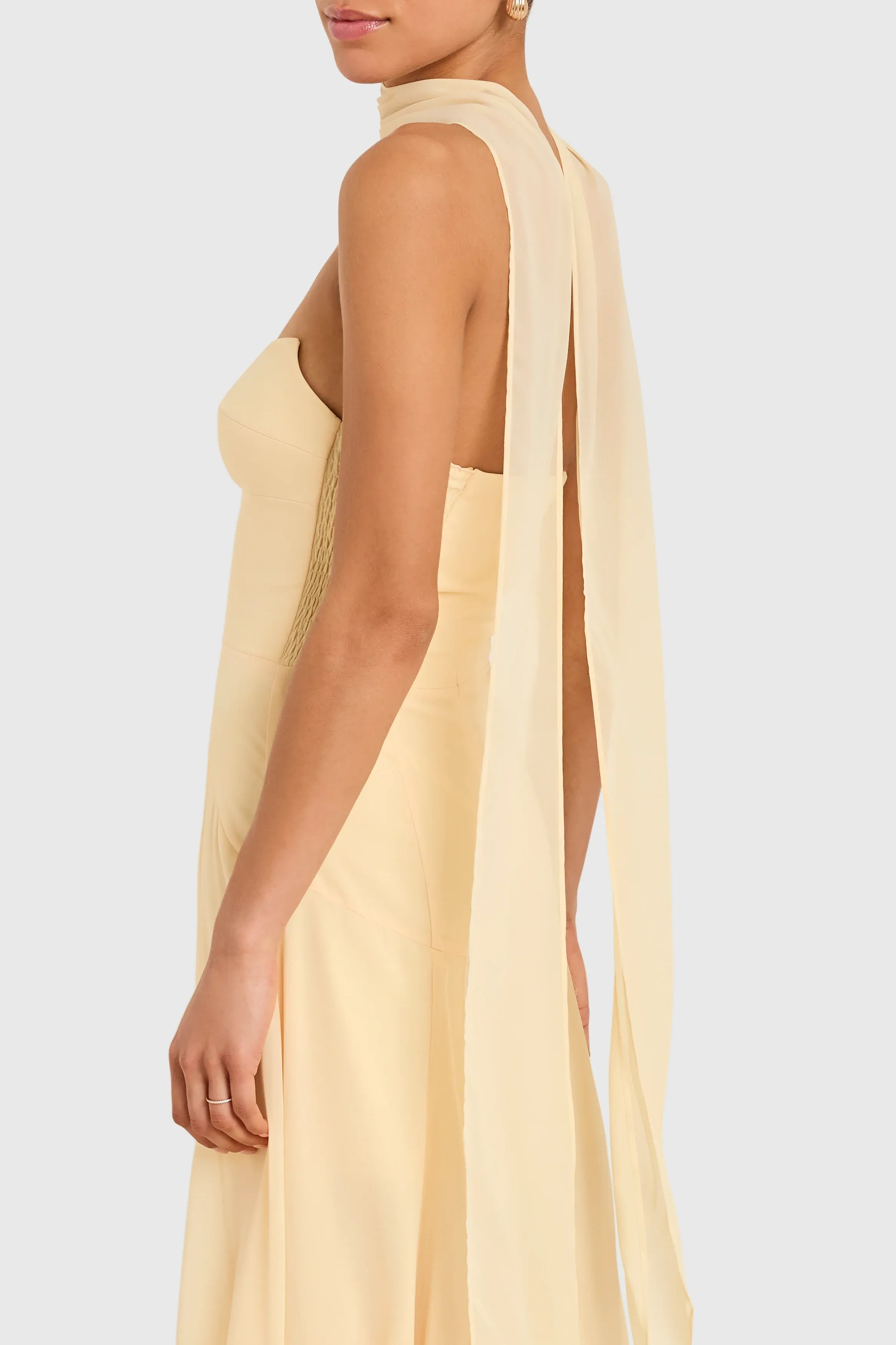 A-line Strapless Halter High Low Midi Prom Dress