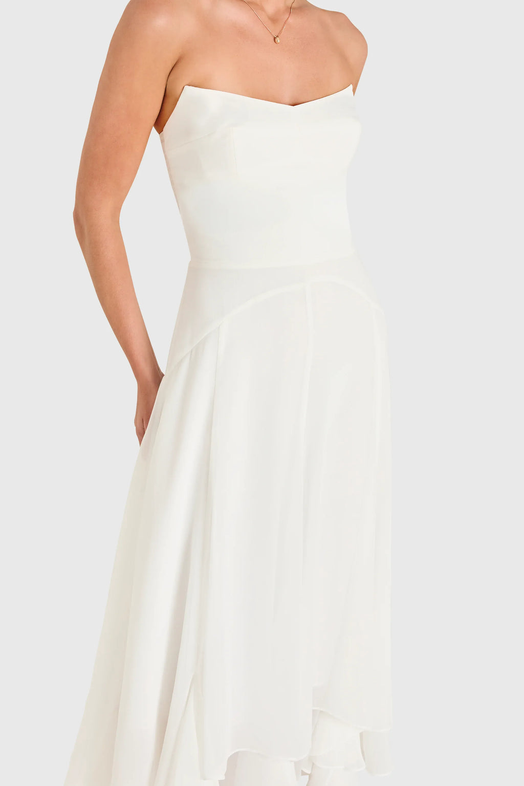 A-line Strapless Halter High Low Midi Prom Dress