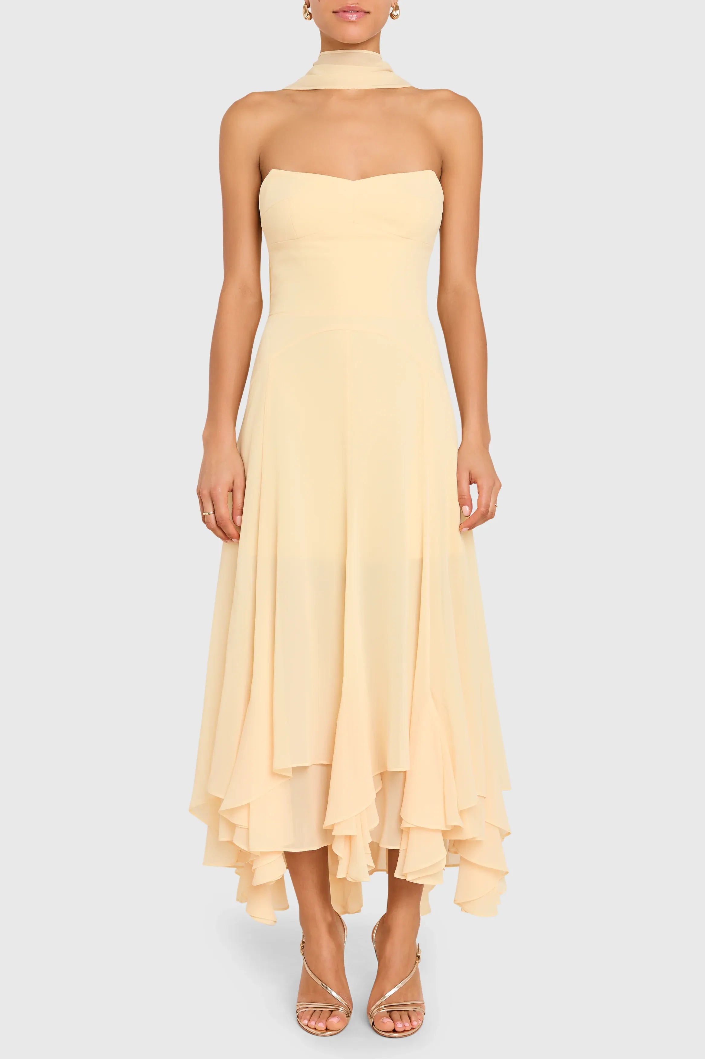 A-line Strapless Halter High Low Midi Prom Dress