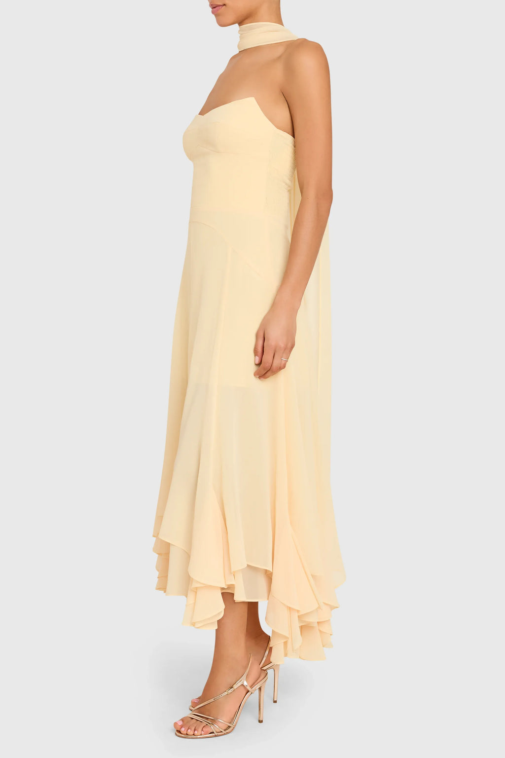 A-line Strapless Halter High Low Midi Prom Dress