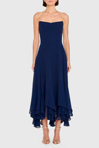 A-line Strapless Ruffle High Low Midi Prom Dress