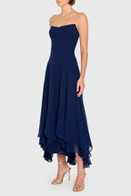 A-line Strapless Ruffle High Low Midi Prom Dress
