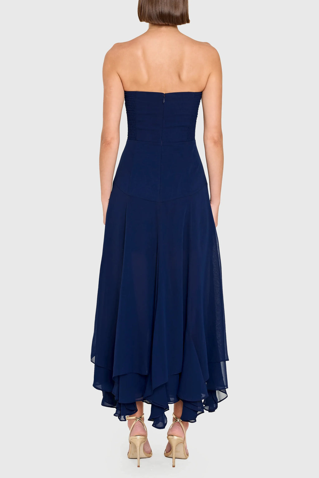 A-line Strapless Ruffle High Low Midi Prom Dress