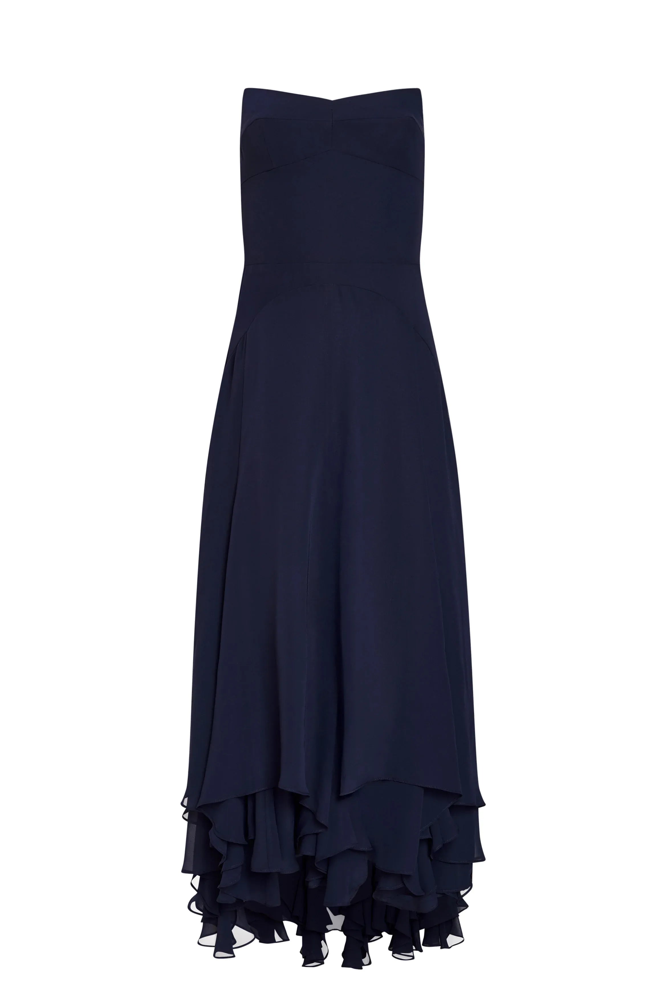 A-line Strapless Ruffle High Low Midi Prom Dress