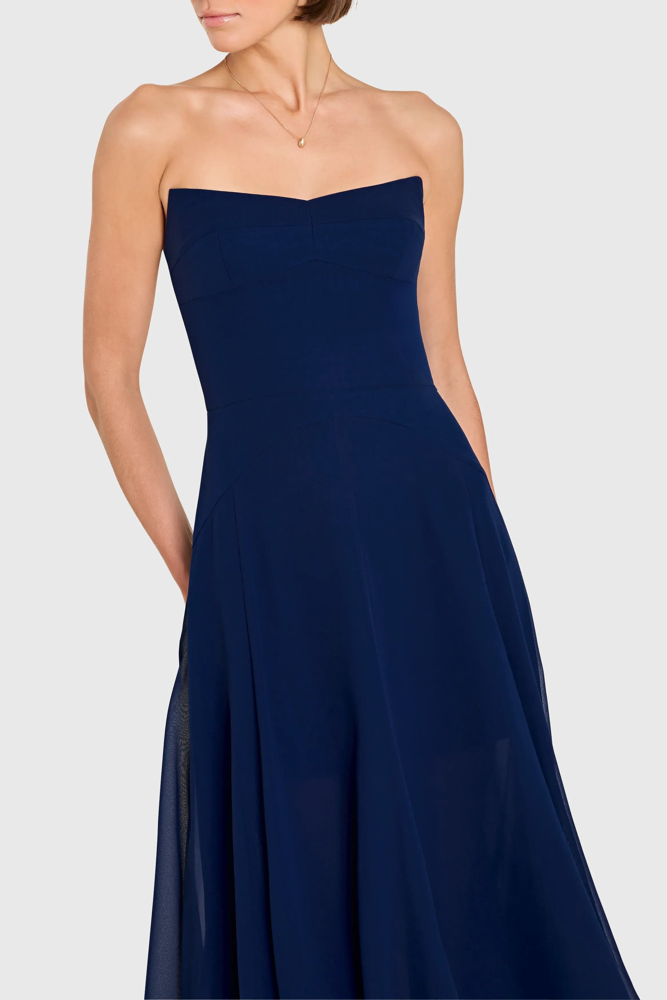 A-line Strapless Ruffle High Low Midi Prom Dress
