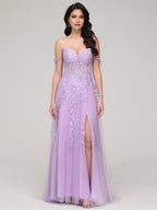 A-line Sweetheart Neck Sleeveless Zipper Up Sweep/Brush Train Prom Dress