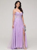 A-line Sweetheart Neck Sleeveless Zipper Up Sweep/Brush Train Prom Dress