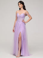 A-line Sweetheart Neck Sleeveless Zipper Up Sweep/Brush Train Prom Dress