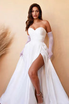Elegant A-line Sweetheart Sleeveless Ruched White Floor-length Prom Dress for Women Ready to Ship