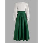 Elegant A-line V-neck Long-sleeved Two-tone White Emerald Green Maxi Evening Dress for Women Ready to Ship