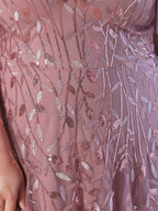 A-line V Neck Flutter Sleeve Back Zip Floor-Length Plus Size Prom Dress