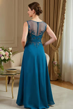 A Line Boat-Neck Sleeveless Zipper Up Floor-Length Mother of the Bride Dress