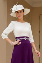 A Line Boat Neck Long Sleeve Scoop Back Tea-Length Mother of the Bride Dress