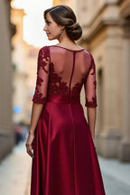 A Line Boat Neck Long Sleeve Zipper Up Floor-Length Mother of the Bride Dress