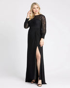 A Line High Neck Long Sleeve Zipper Up Sweep/Brush Train Plus Size Mother of the Bride Dress