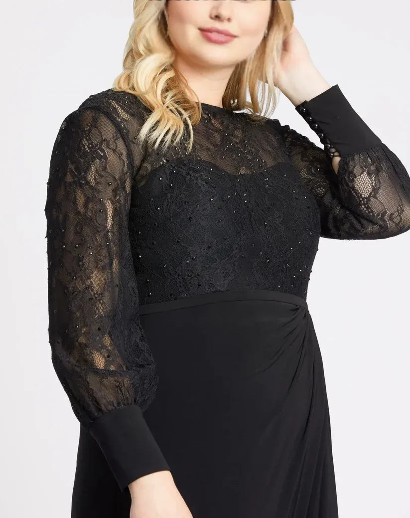 A Line High Neck Long Sleeve Zipper Up Sweep/Brush Train Plus Size Mother of the Bride Dress