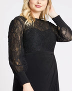 A Line High Neck Long Sleeve Zipper Up Sweep/Brush Train Plus Size Mother of the Bride Dress