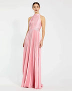 A Line High Neck Sleeveless Zipper Up Floor-Length Prom Dress