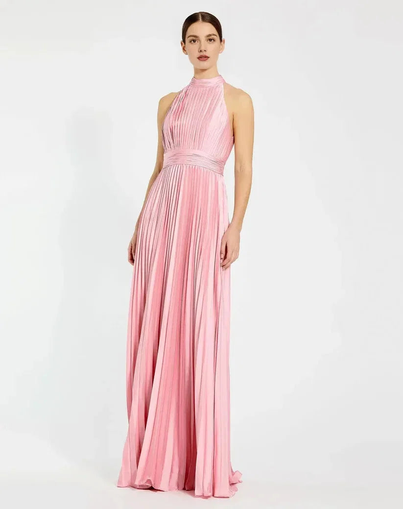 A Line High Neck Sleeveless Zipper Up Floor-Length Prom Dress