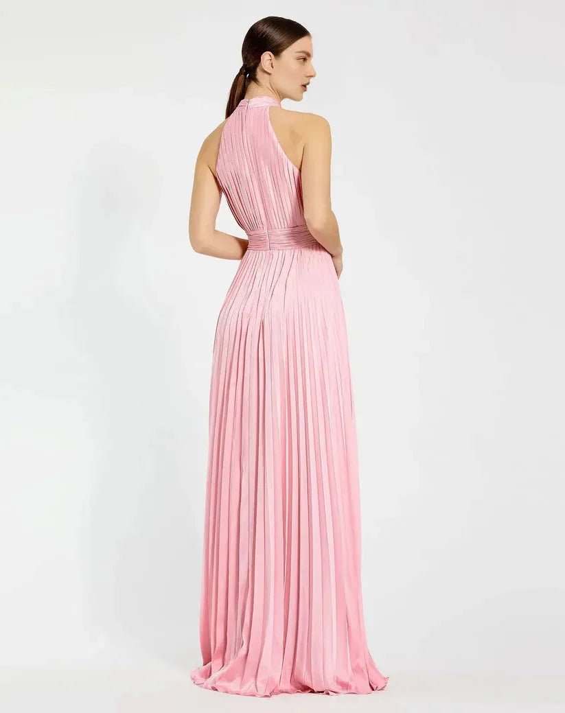 A Line High Neck Sleeveless Zipper Up Floor-Length Prom Dress
