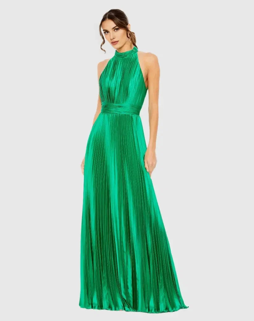 A Line High Neck Sleeveless Zipper Up Floor-Length Prom Dress