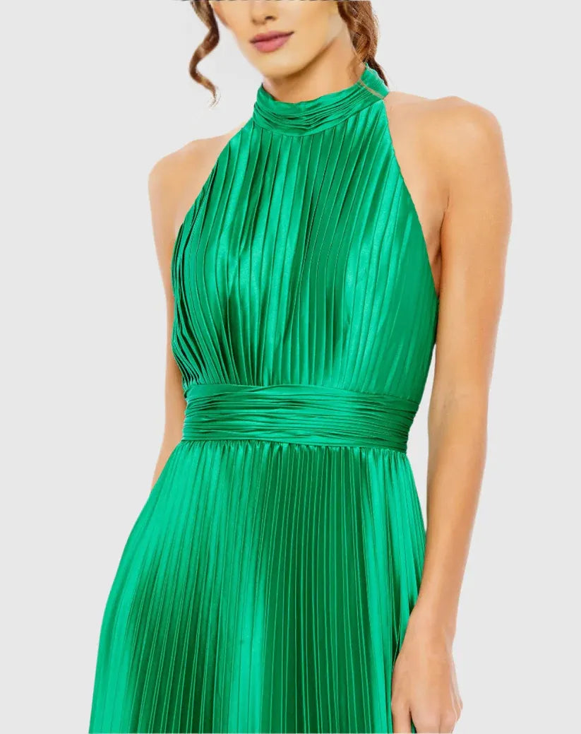 A Line High Neck Sleeveless Zipper Up Floor-Length Prom Dress