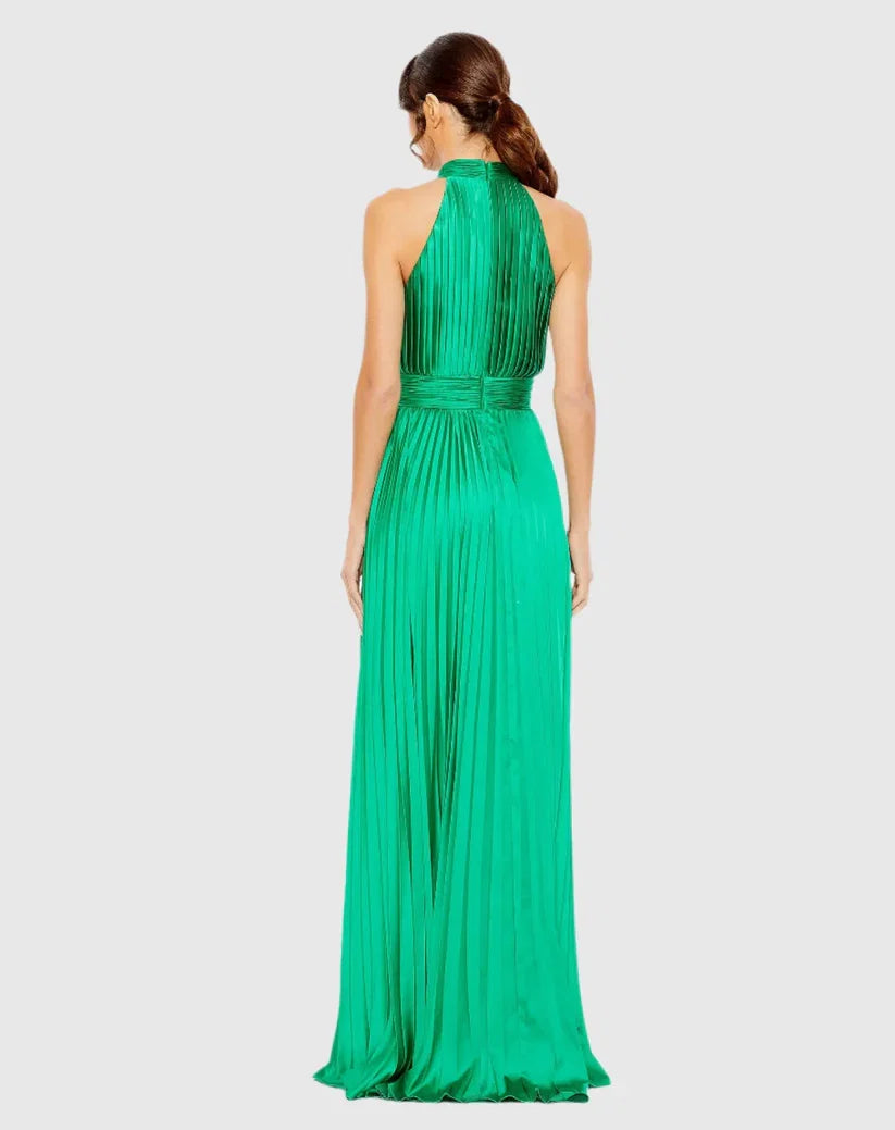 A Line High Neck Sleeveless Zipper Up Floor-Length Prom Dress