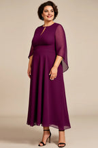 A Line Hight Neck Long Sleeves Zipper Up Ankle-Length Plus Size Mother of the Bride Dress