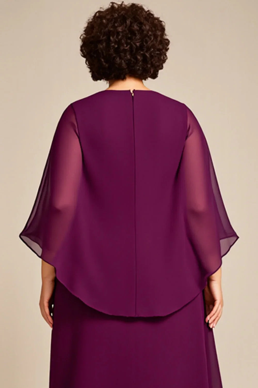 A Line Hight Neck Long Sleeves Zipper Up Ankle-Length Plus Size Mother of the Bride Dress